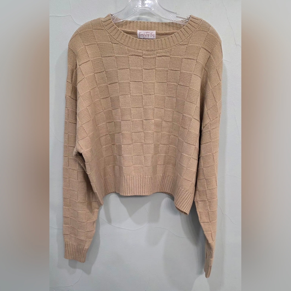 Everlasting Eve Women's Beige Basketweave Crew Neck Sweater
